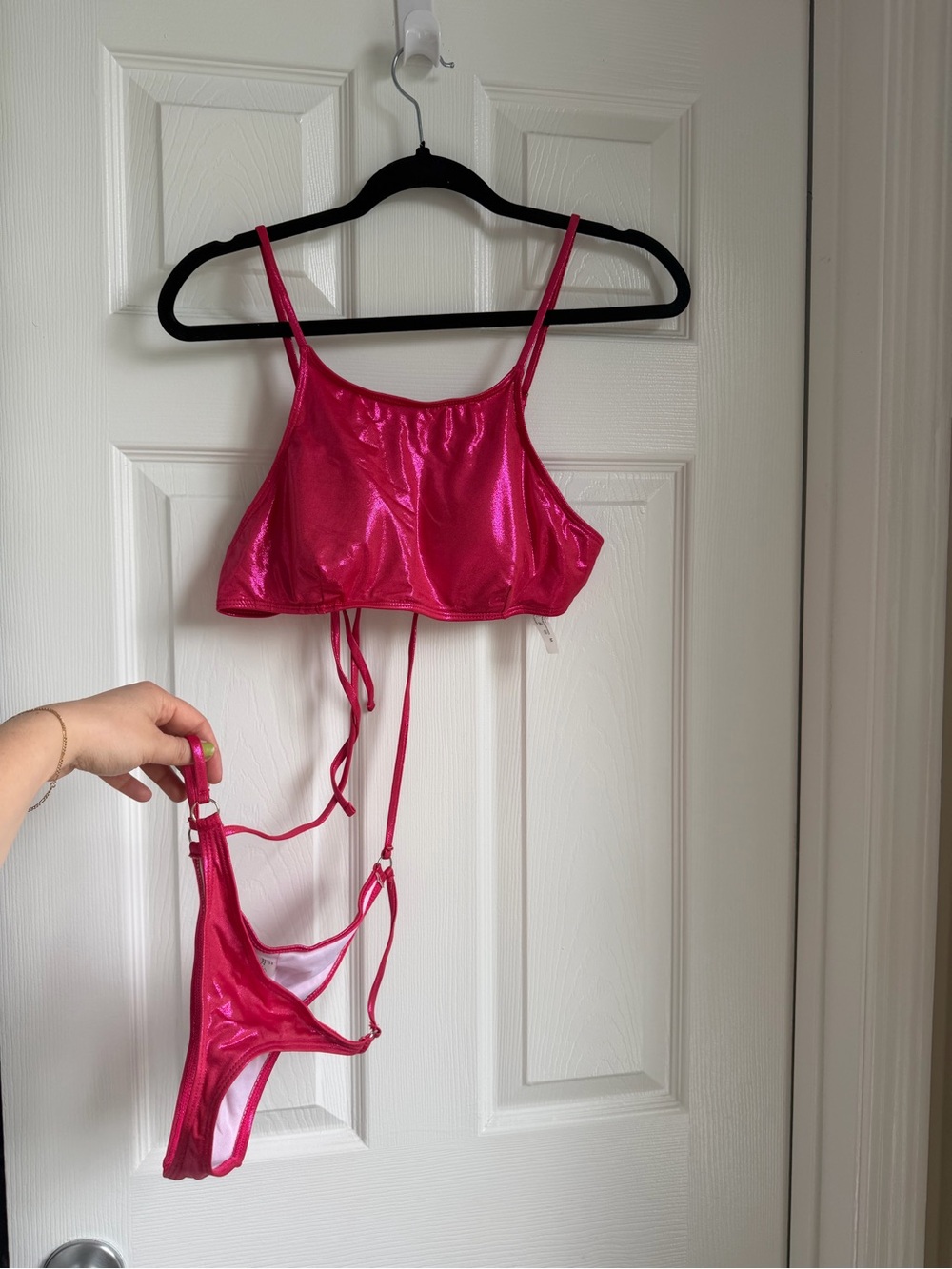 SHEIN Metallic Hot Pink Strappy One-Piece Swim
